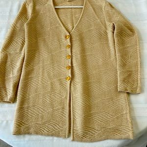 ESCADA CARDIGAN GOLD METALLIC LIGHT 3/4 sleeve sweater top size 34 XS SMALL